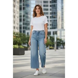 CQY Womens High Rise‎ Wide Leg Jeans Light Wash Blue Denim Size 27
